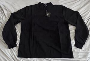 POOF New York Women’s Large Black Sheer Mesh Long Sleeve Mixed Media Top NWT